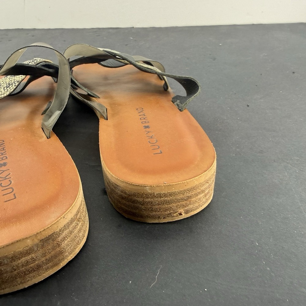 Lucky Brand Sandal 8.5 Hallisa Flat Strappy Boho Beachy Vacation Travel Leather - Picture 6 of 10